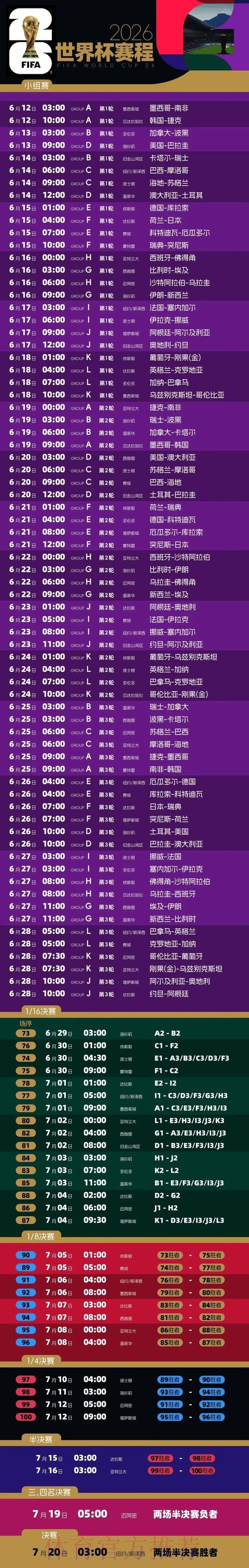 2026世界杯每日赛程官方发布实时赛程在哪里看 2026世界杯每日赛程官方发布实时赛程在哪里看